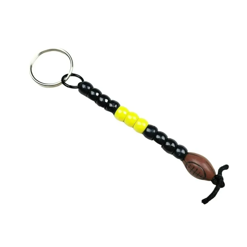 Black & Yellow Football Keychain Beaded‎ Handmade NFL NCAA Sports Fan Mom Dad